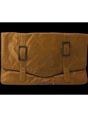 Retro Split Brown Faux Leather Clutch With Magnetic Closure 100% PVC Exterior &